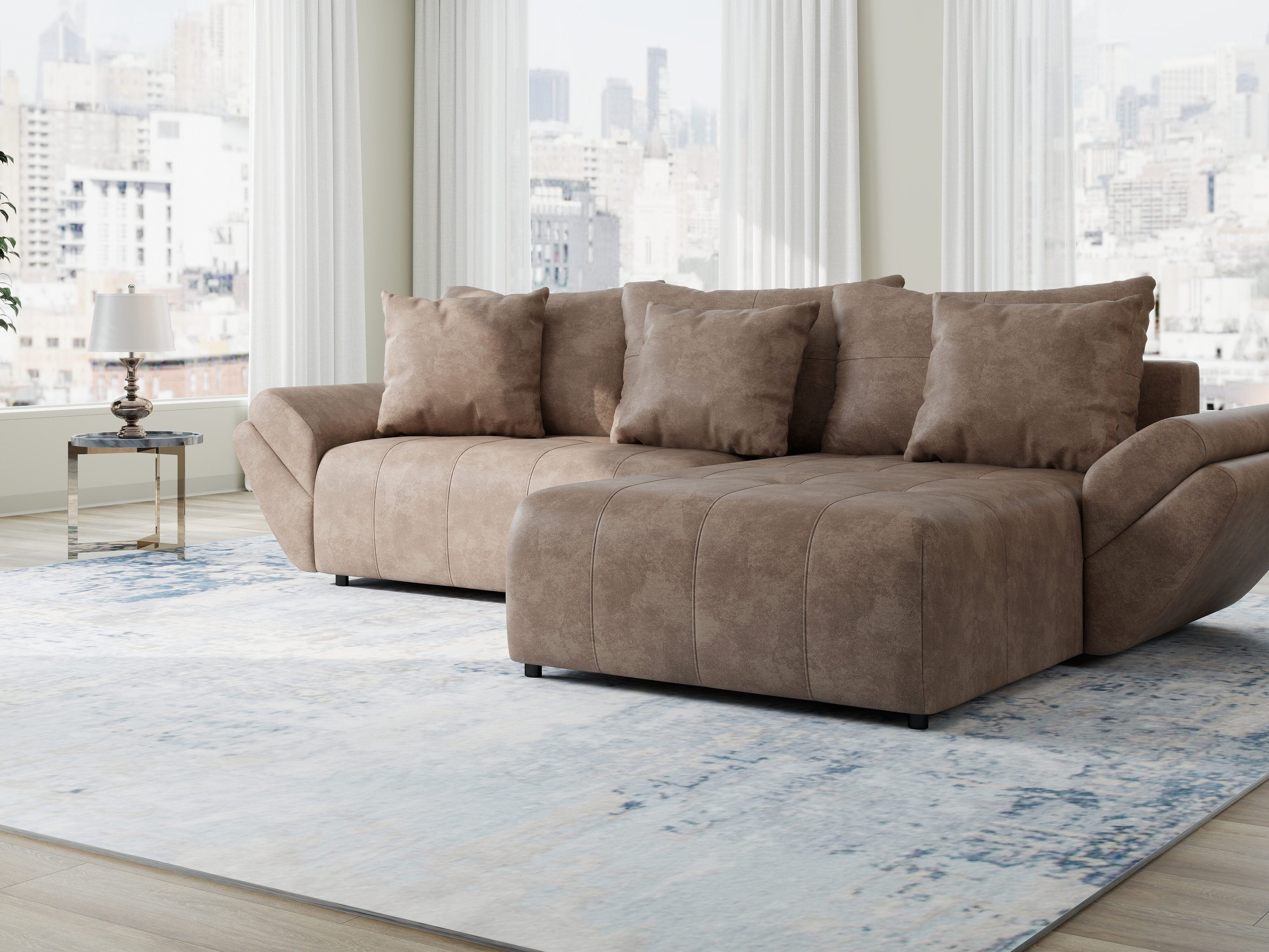 Colțar extensibil dumonde cu ladă de depozitare si sezut confortabil din spuma high-density, Berlin Tobago Maro 280x185 cm II