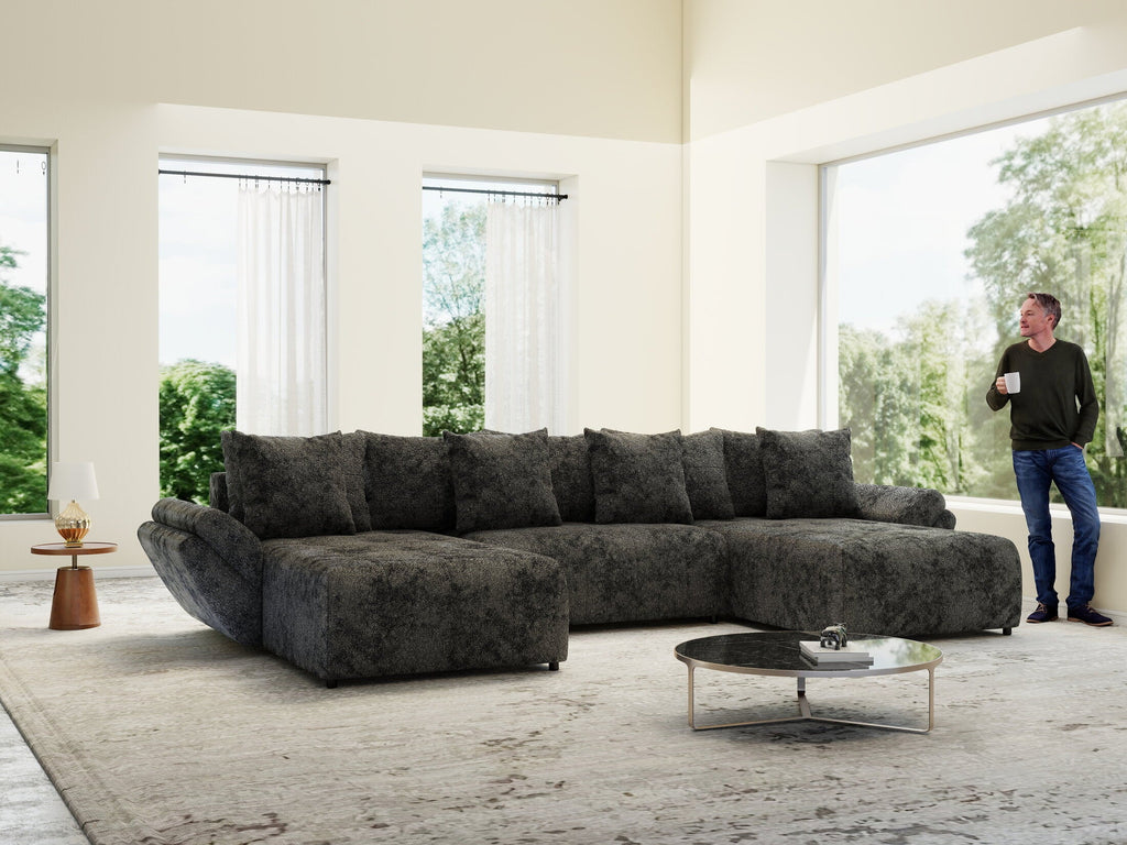 Colțar extensibil dumonde cu ladă de depozitare si sezut confortabil din spuma high-density, Berlin U Euphoria Dark Grey 380x180 cm