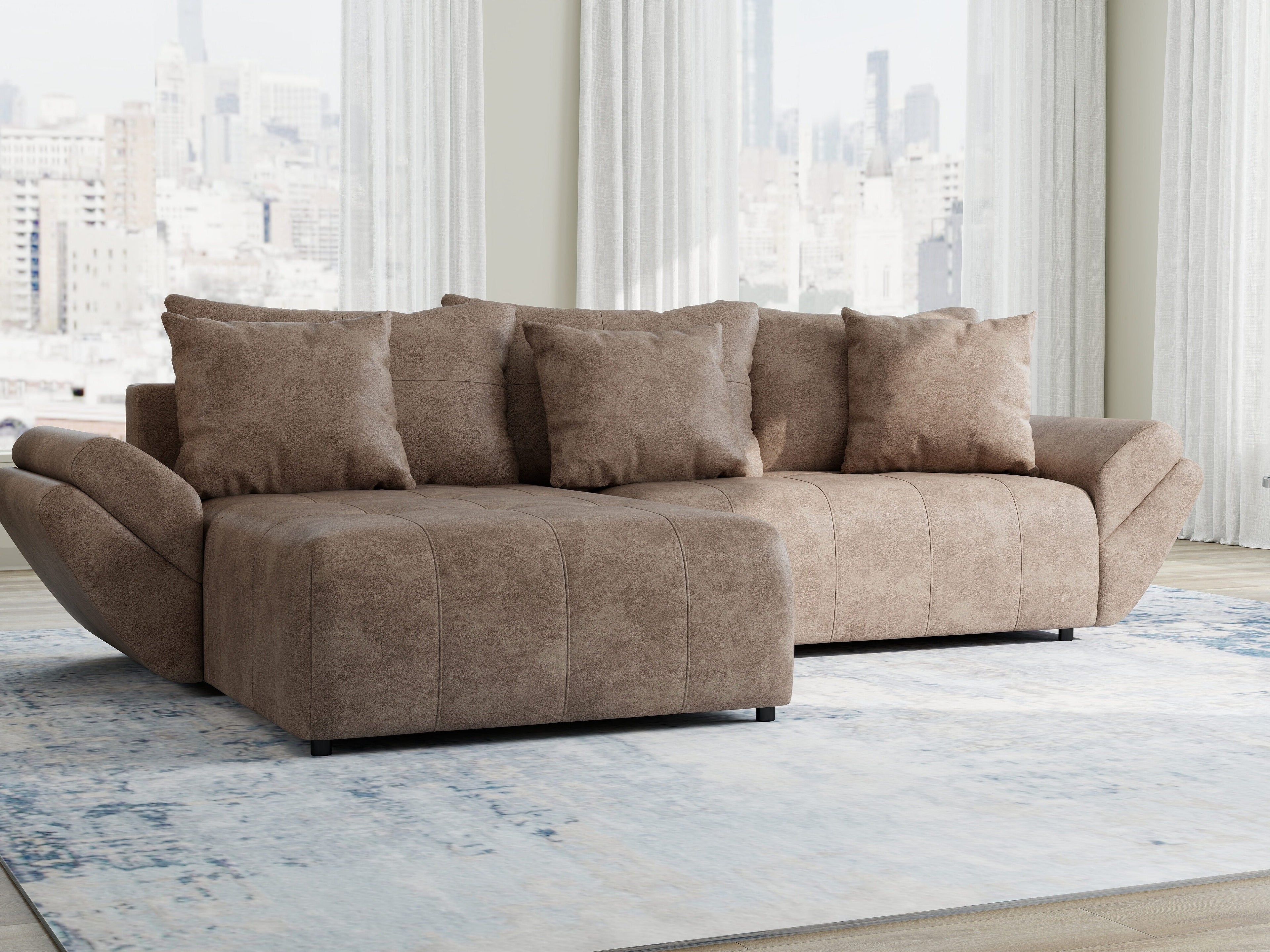 Colțar extensibil dumonde cu ladă de depozitare si sezut confortabil din spuma high-density, Berlin Tobago Maro280x185 cm