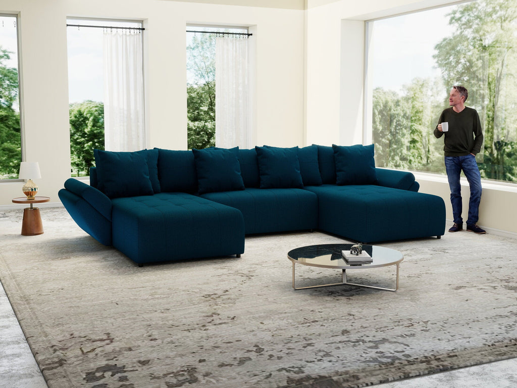 Colțar extensibil dumonde cu ladă de depozitare si sezut confortabil din spuma high-density, Berlin U Enjoy Petrol 380x180 cm