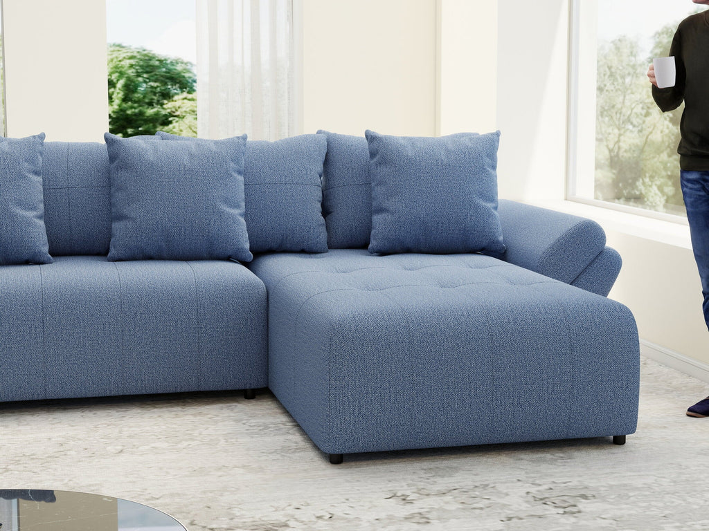 Colțar extensibil dumonde cu ladă de depozitare si sezut confortabil din spuma high-density, Berlin U Enjoy Blue 380x180 cm
