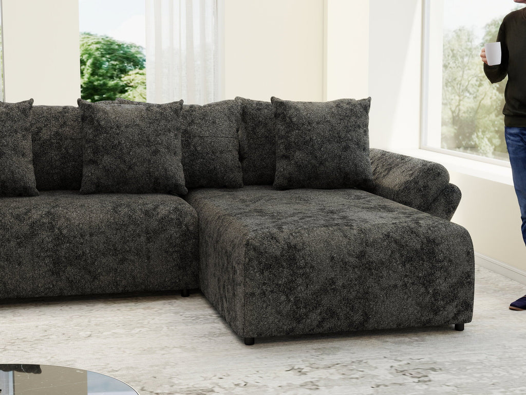 Colțar extensibil dumonde cu ladă de depozitare si sezut confortabil din spuma high-density, Berlin U Euphoria Dark Grey 380x180 cm