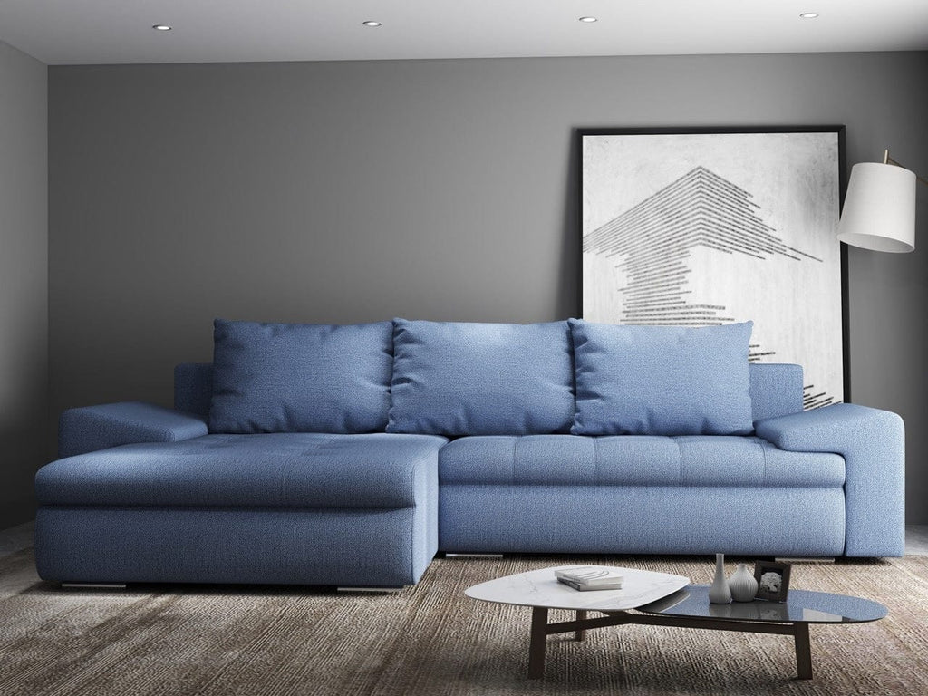 Colțar extensibil dumonde cu ladă de depozitare si sezut confortabil din spuma high-density, Leonardo Enjoy Albastru 260x185 cm
