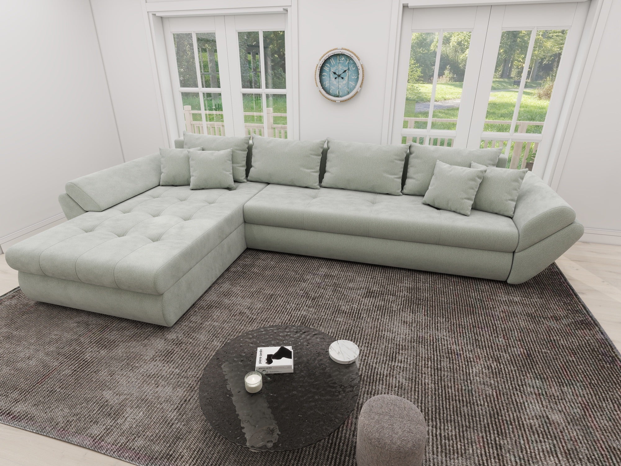 Colțar extensibil dumonde cu ladă de depozitare si sezut confortabil din spuma high-density, Loana XL Vibe Mint 335x185 cm