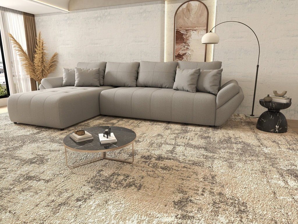 Colțar extensibil dumonde cu ladă de depozitare si sezut confortabil din spuma high-density, Berlin XL Enjoy Grey 350x185 cm