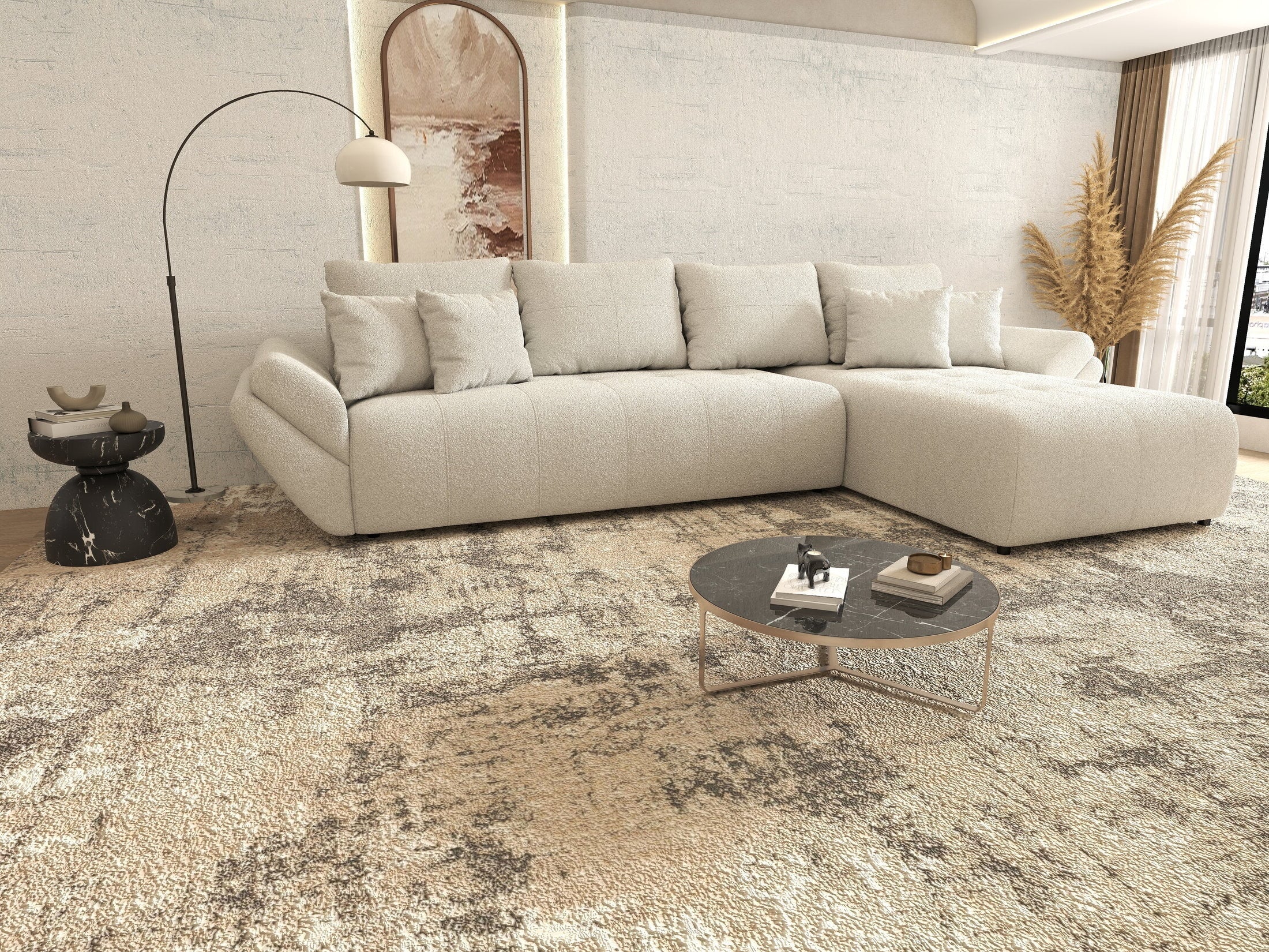 Colțar extensibil dumonde cu ladă de depozitare si sezut confortabil din spuma high-density, Berlin XL Euphoria Ivory 350x185 cm II