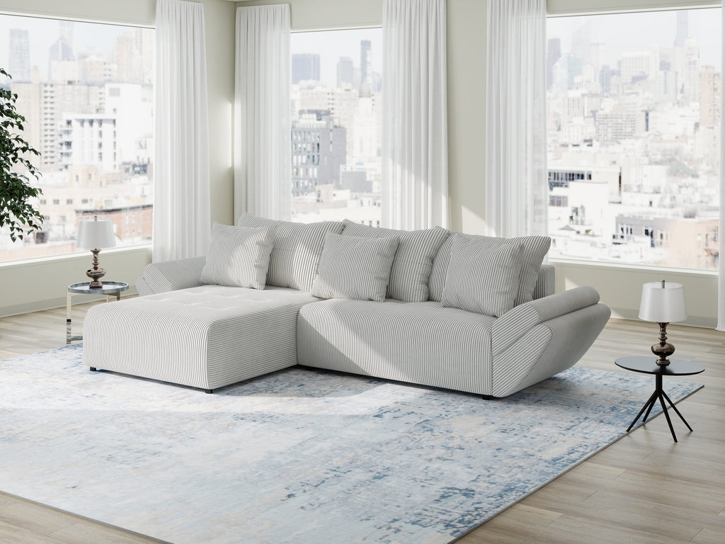 Colțar extensibil dumonde cu ladă de depozitare si sezut confortabil din spuma high-density, Berlin Zoom Gri 280x185 cm