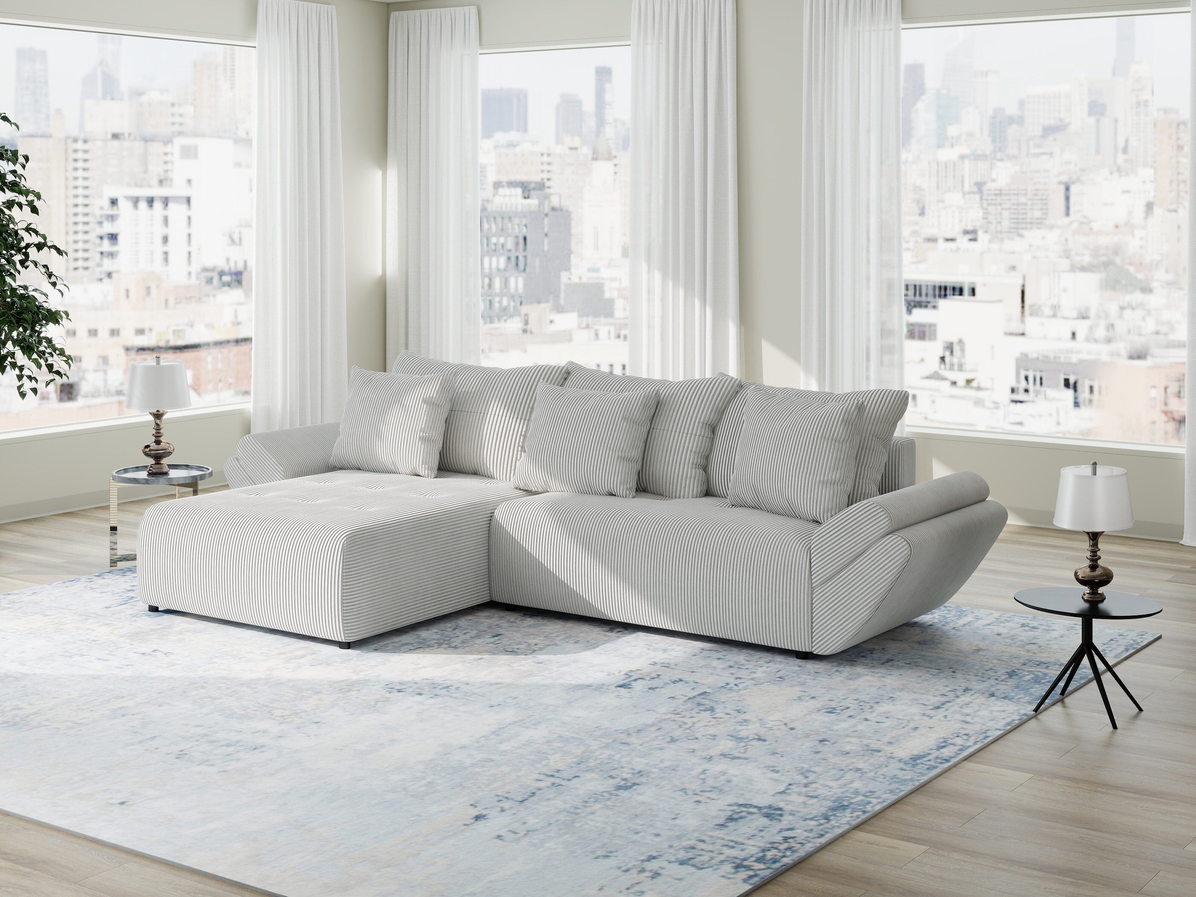 Colțar extensibil dumonde cu ladă de depozitare si sezut confortabil din spuma high-density, Berlin Zoom Gri 280x185 cm II