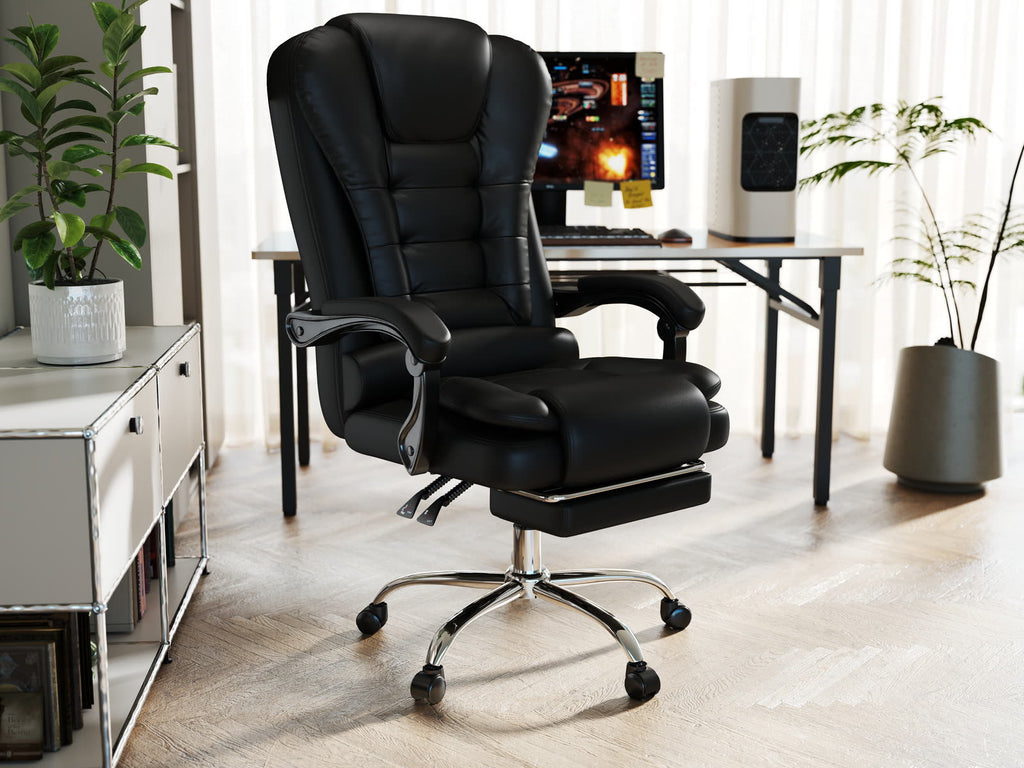 Scaun Directorial Dumonde OMEGA, cotiere 3D, mecanism multifuncțional, ecopiele, suport picioare, negru