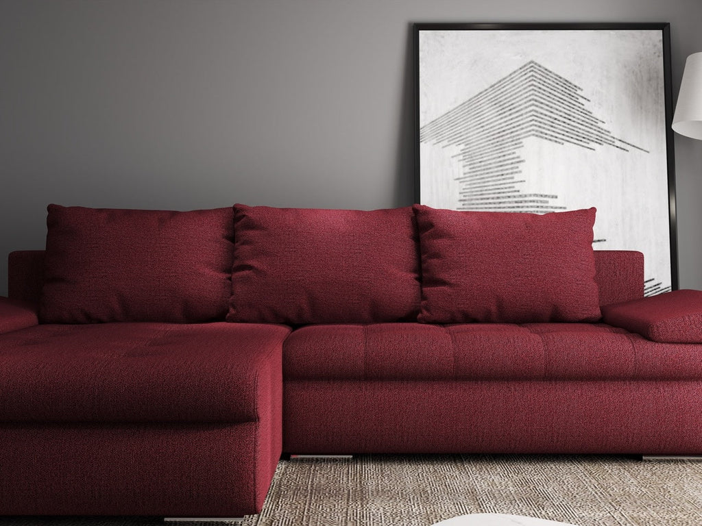 Colțar extensibil dumonde cu ladă de depozitare si sezut confortabil din spuma high-density, Leonardo Enjoy Rosu 260x185 cm