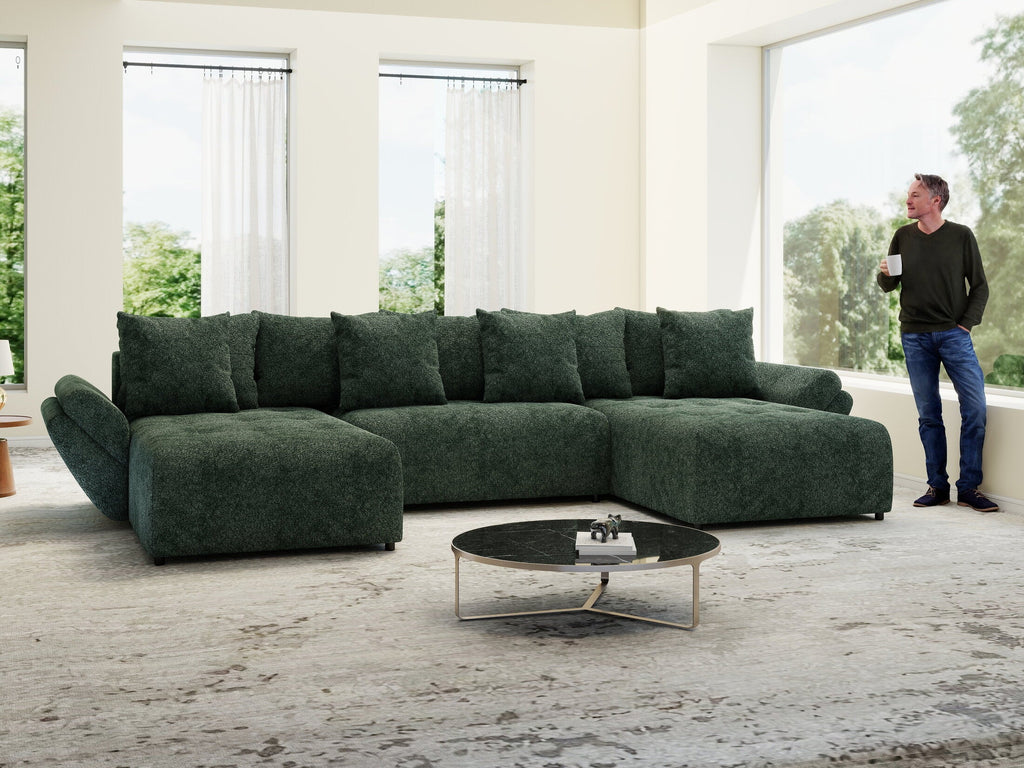 Colțar extensibil dumonde cu ladă de depozitare si sezut confortabil din spuma high-density, Berlin U Euphoria Verde 380x180 cm