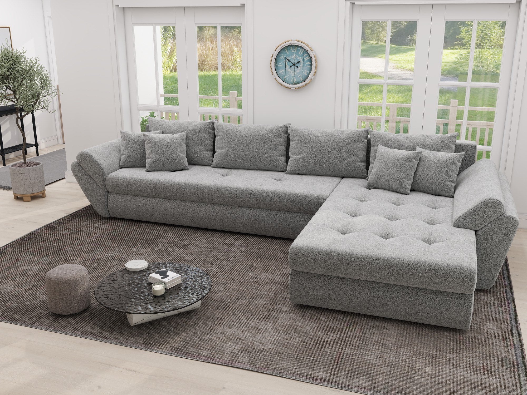 Colțar extensibil dumonde cu ladă de depozitare si sezut confortabil din spuma high-density, Loana XL Quelle Gri 83 II 335x185 cm