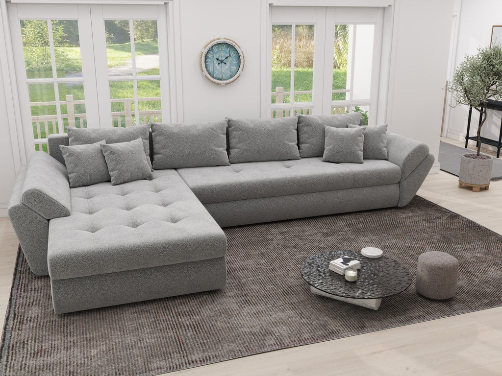 Colțar extensibil dumonde cu ladă de depozitare si sezut confortabil din spuma high-density, Loana XL Quelle Gri 83 335x185 cm