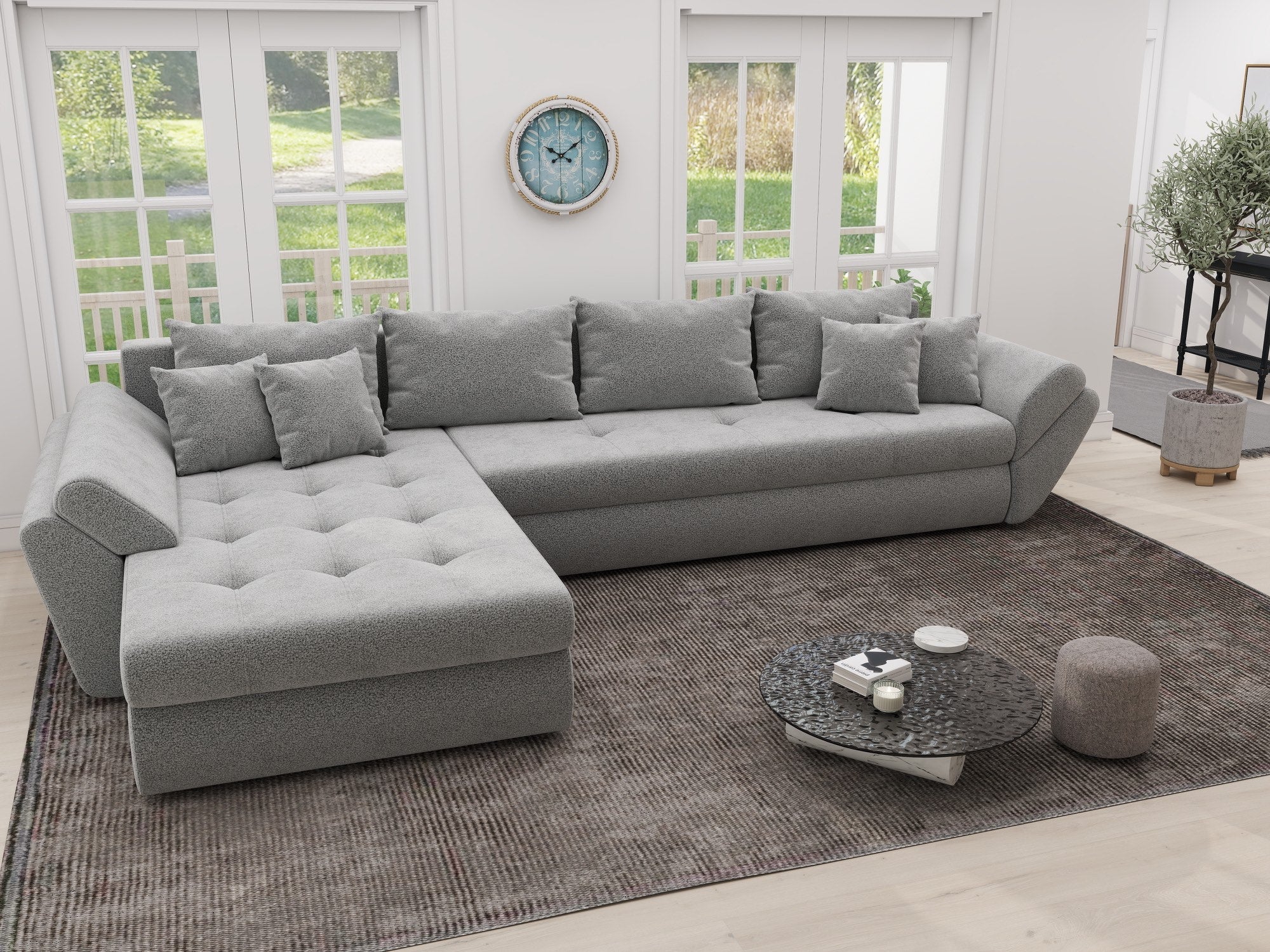 Colțar extensibil dumonde cu ladă de depozitare si sezut confortabil din spuma high-density, Loana XL Quelle Gri 83 335x185 cm