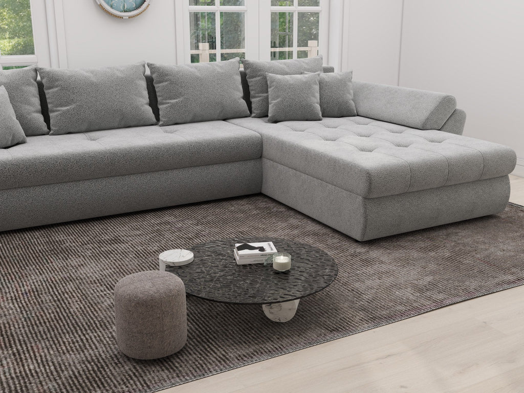 Colțar extensibil dumonde cu ladă de depozitare si sezut confortabil din spuma high-density, Loana XL Quelle Gri 83 II 335x185 cm