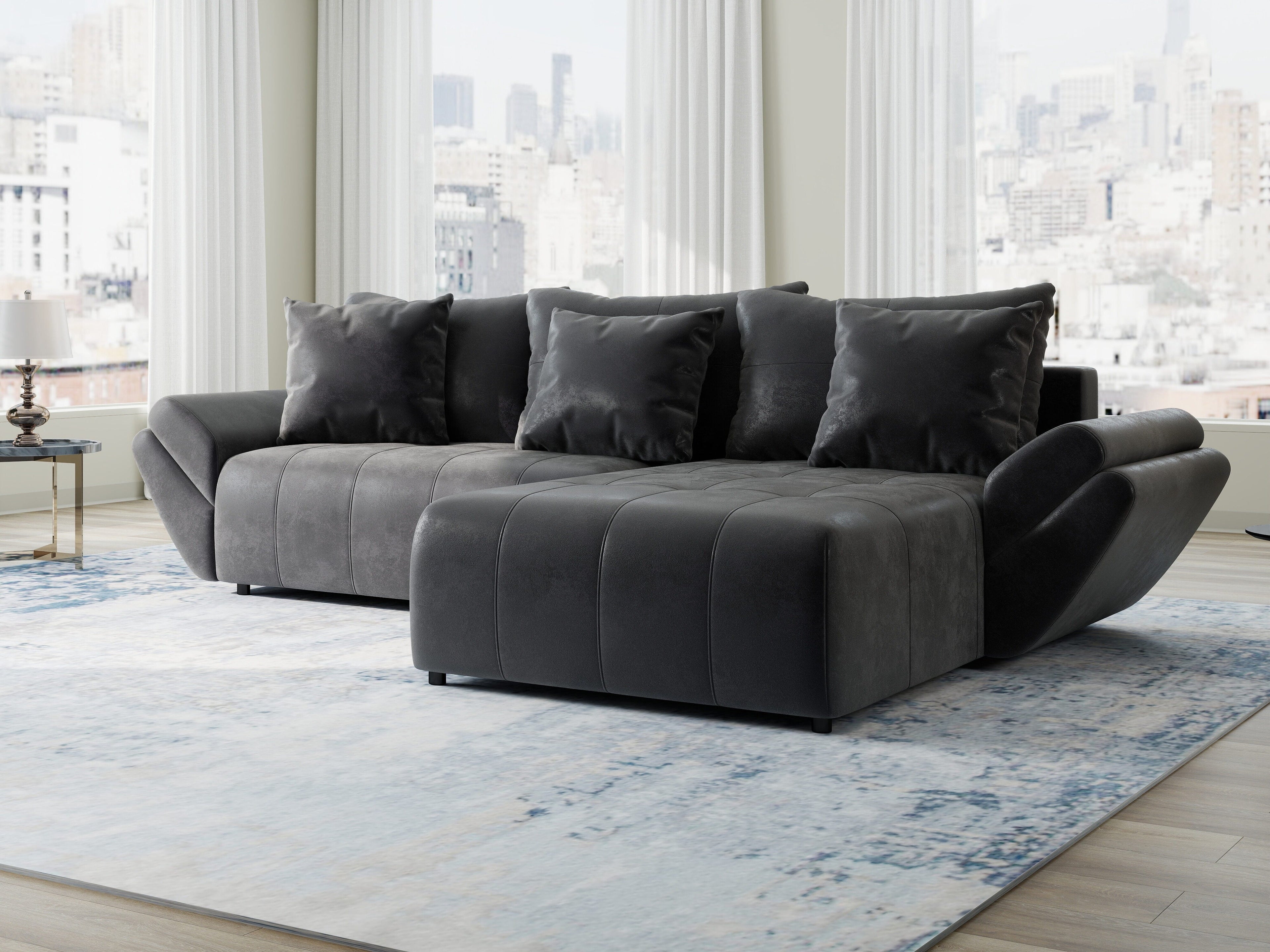 Colțar extensibil dumonde cu ladă de depozitare si sezut confortabil din spuma high-density, Berlin Madagaskar 280x185 cm II