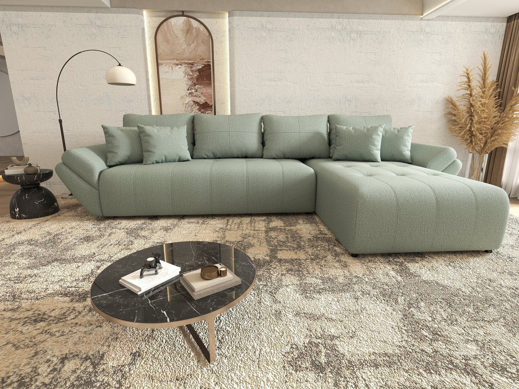 Colțar extensibil dumonde cu ladă de depozitare si sezut confortabil din spuma high-density, Berlin XL Enjoy Mint 350x185 cm II