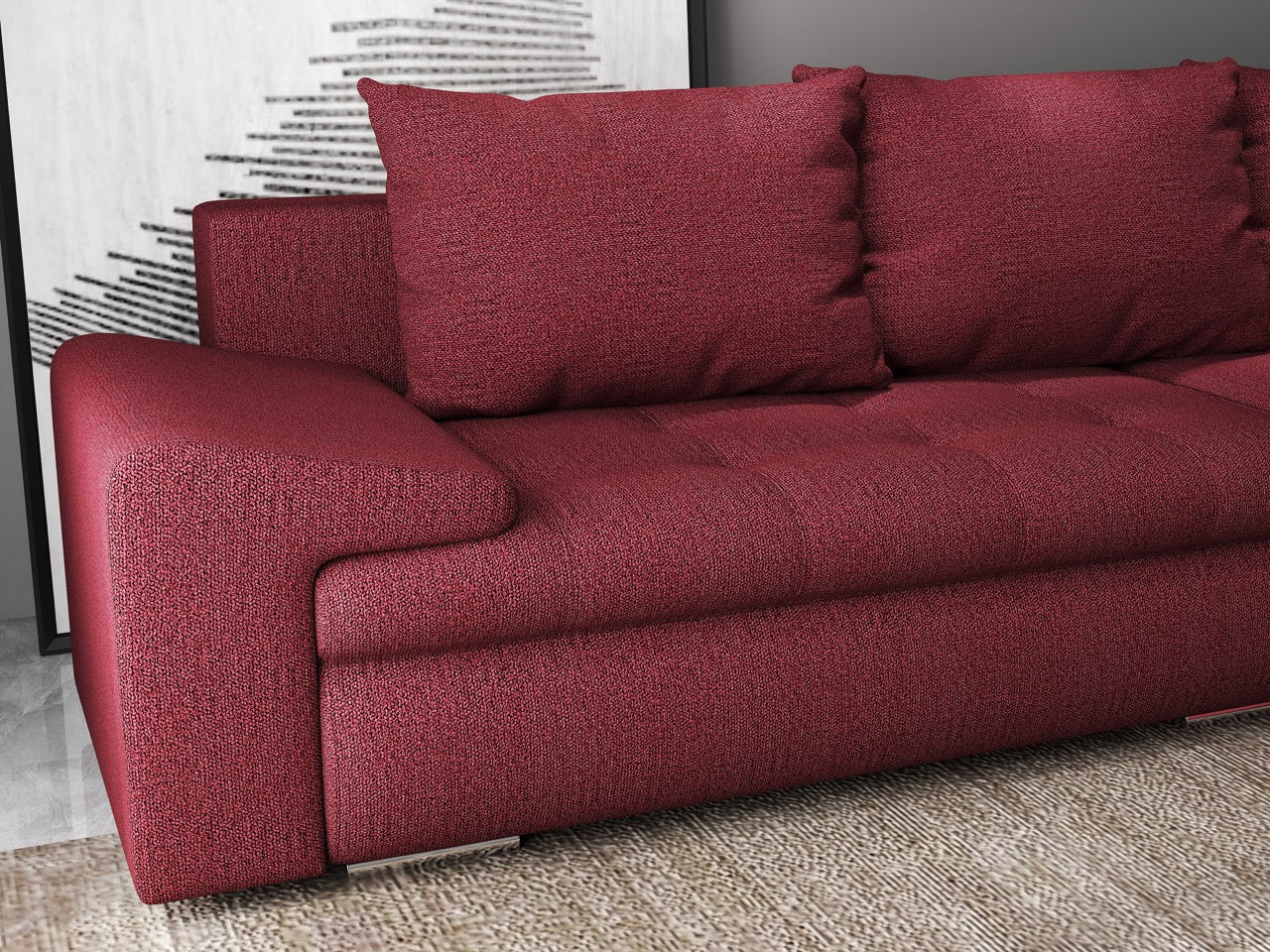 Colțar extensibil dumonde cu ladă de depozitare si sezut confortabil din spuma high-density, Leonardo Enjoy Rosu 260x185 cm II