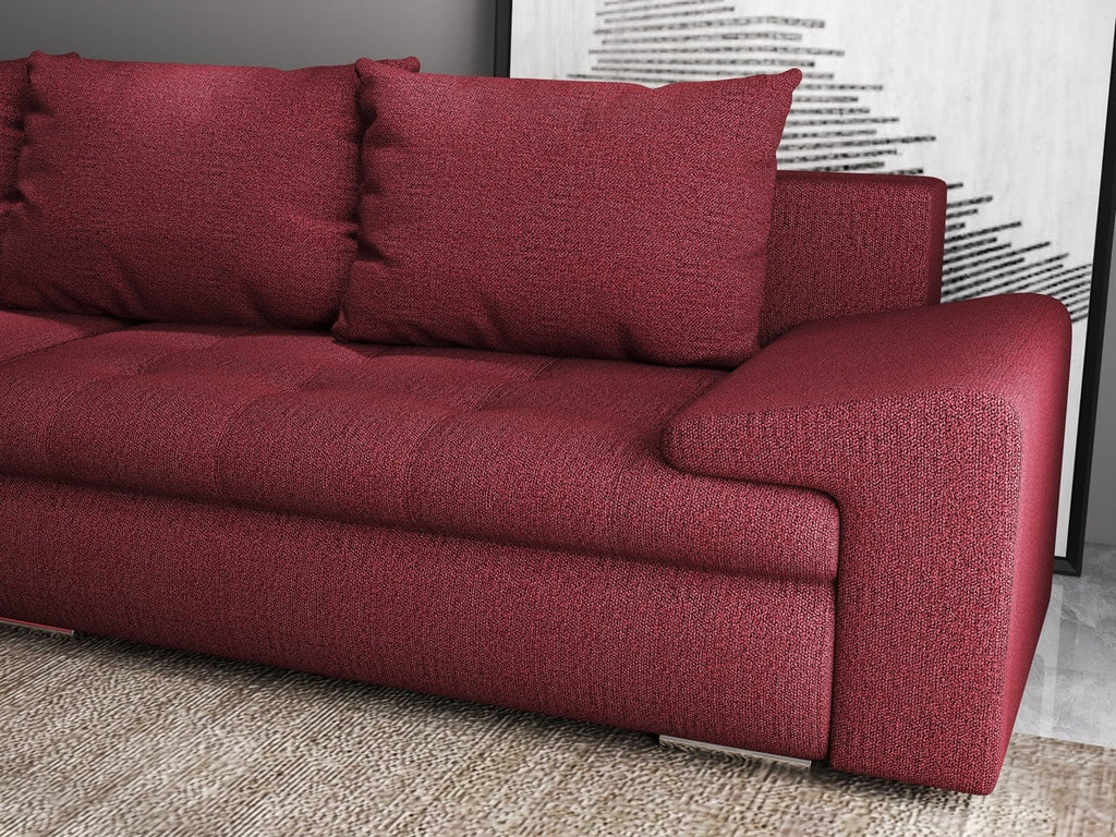 Colțar extensibil dumonde cu ladă de depozitare si sezut confortabil din spuma high-density, Leonardo Enjoy Rosu 260x185 cm