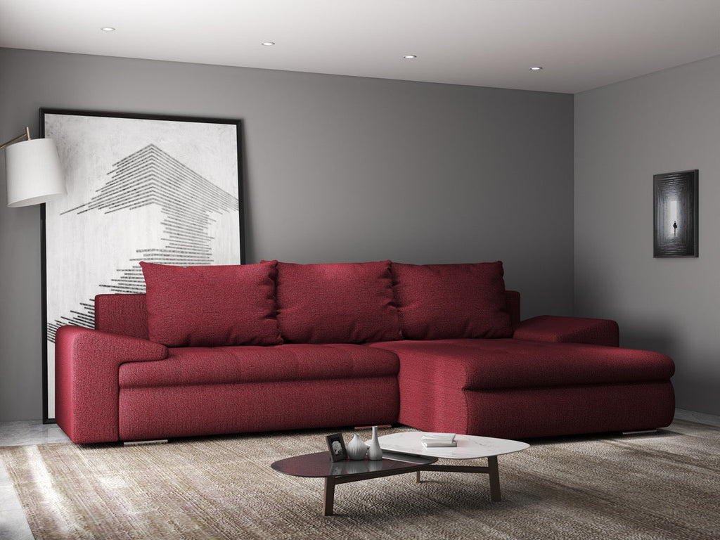 Colțar extensibil dumonde cu ladă de depozitare si sezut confortabil din spuma high-density, Leonardo Enjoy Rosu 260x185 cm II