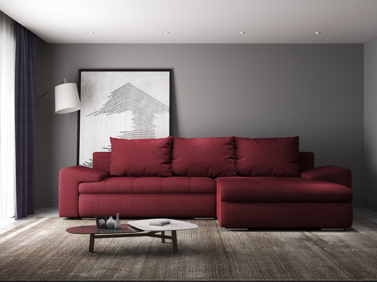 Colțar extensibil dumonde cu ladă de depozitare si sezut confortabil din spuma high-density, Leonardo Enjoy Rosu 260x185 cm II