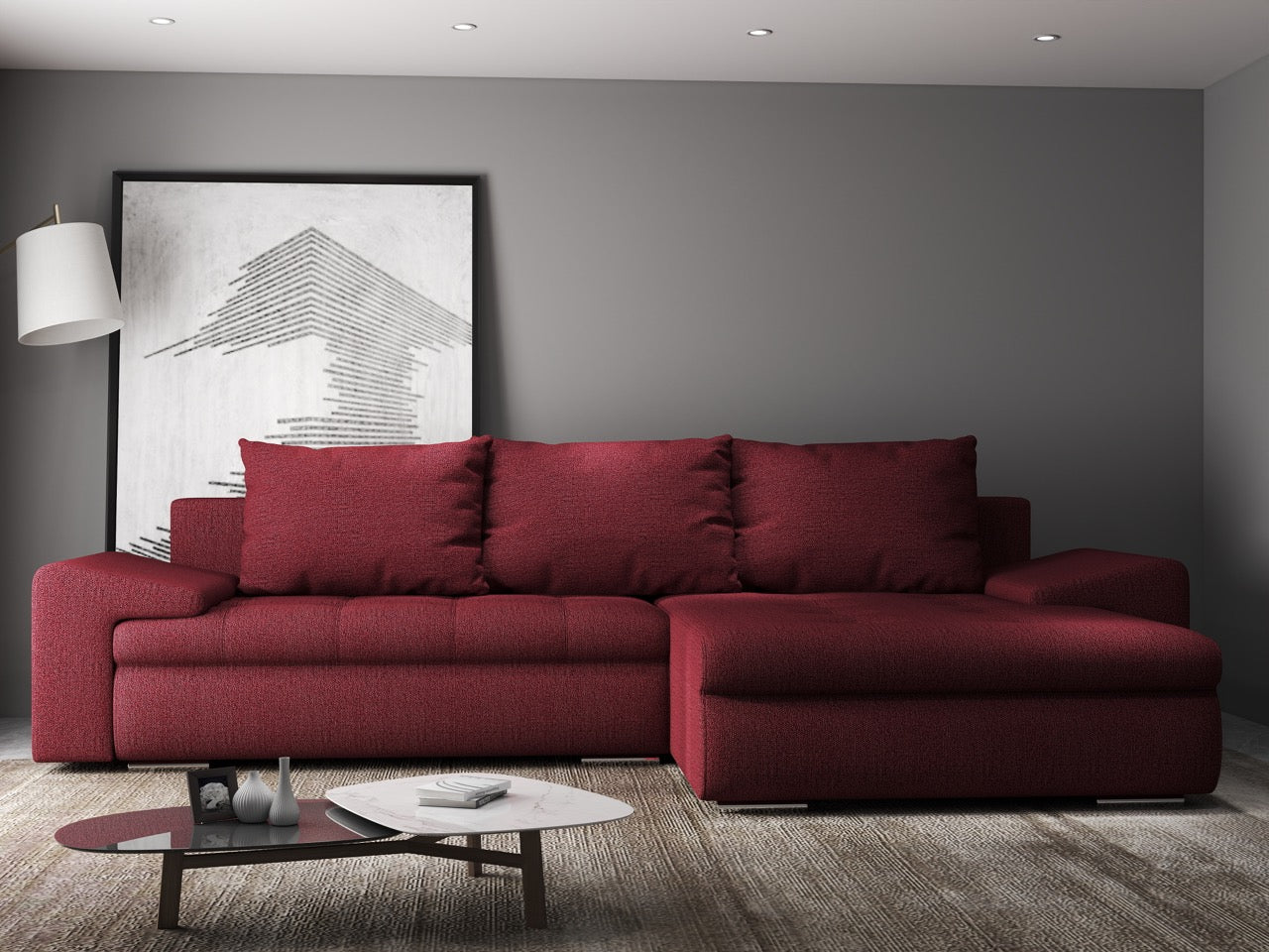 Colțar extensibil dumonde cu ladă de depozitare si sezut confortabil din spuma high-density, Leonardo Enjoy Rosu 260x185 cm II