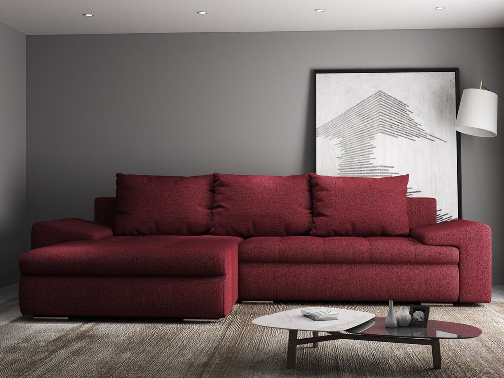 Colțar extensibil dumonde cu ladă de depozitare si sezut confortabil din spuma high-density, Leonardo Enjoy Rosu 260x185 cm