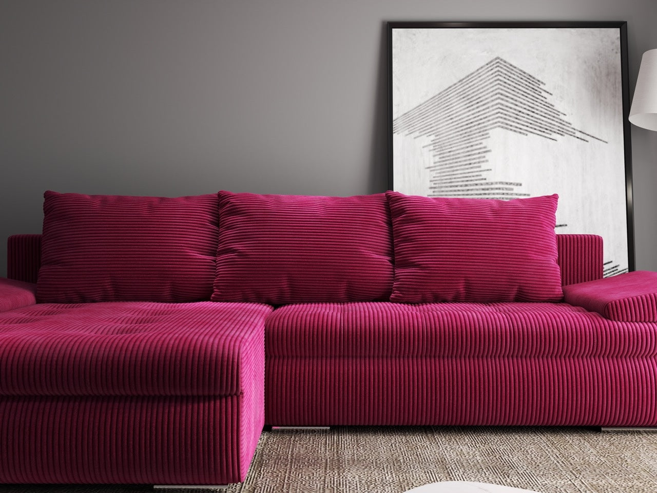Colțar extensibil dumonde cu ladă de depozitare si sezut confortabil din spuma high-density, Leonardo Zoom Rosu 260x185 cm
