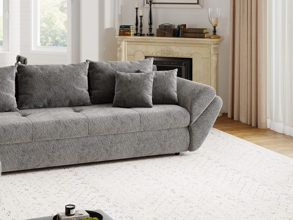 Colțar extensibil dumonde cu ladă de depozitare si sezut confortabil din spuma high-density, Loana XL Arena Gri Grafit 335x185 cm