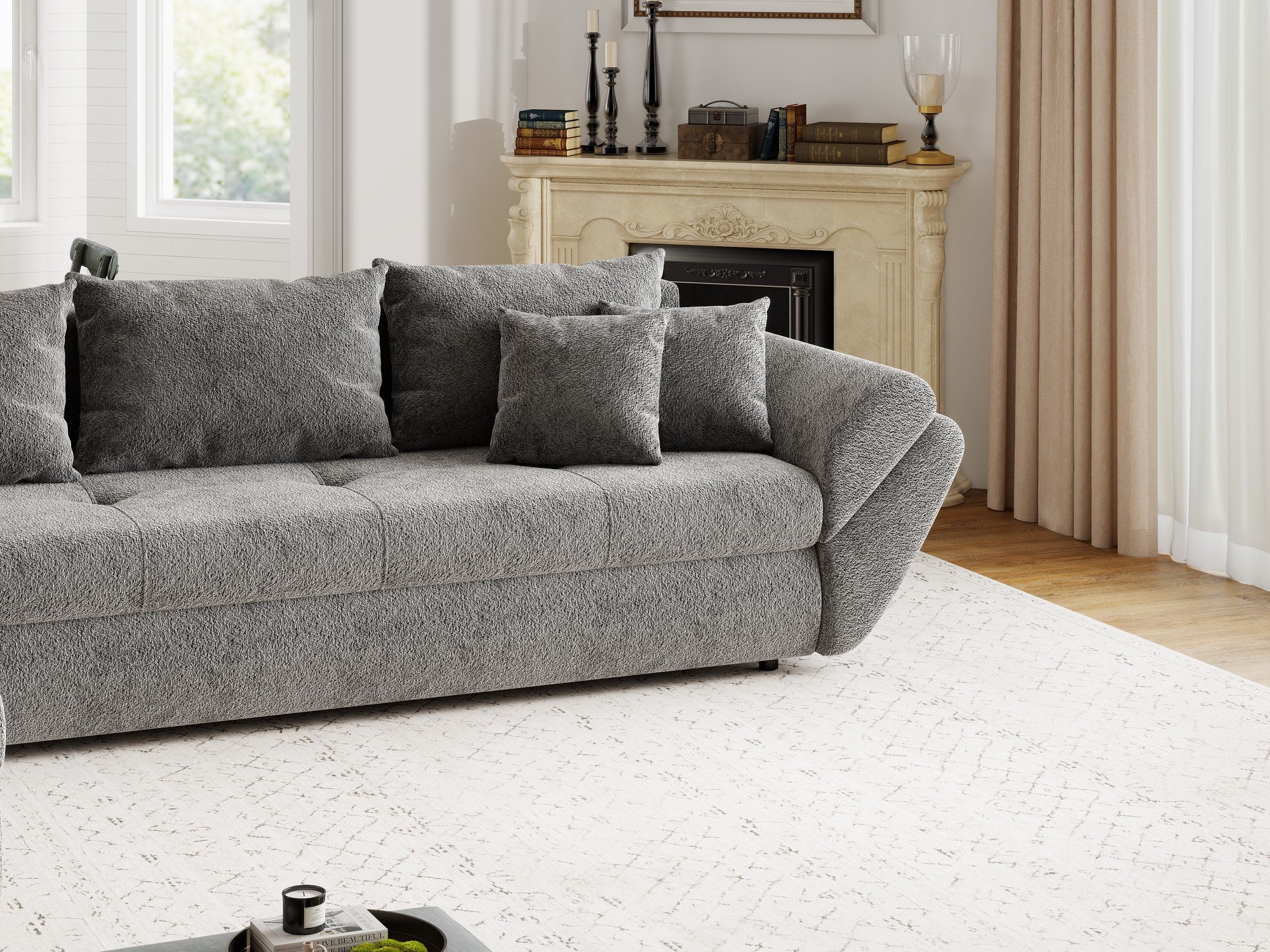 Colțar extensibil dumonde cu ladă de depozitare si sezut confortabil din spuma high-density, Loana XL Arena Gri Grafit 335x185 cm