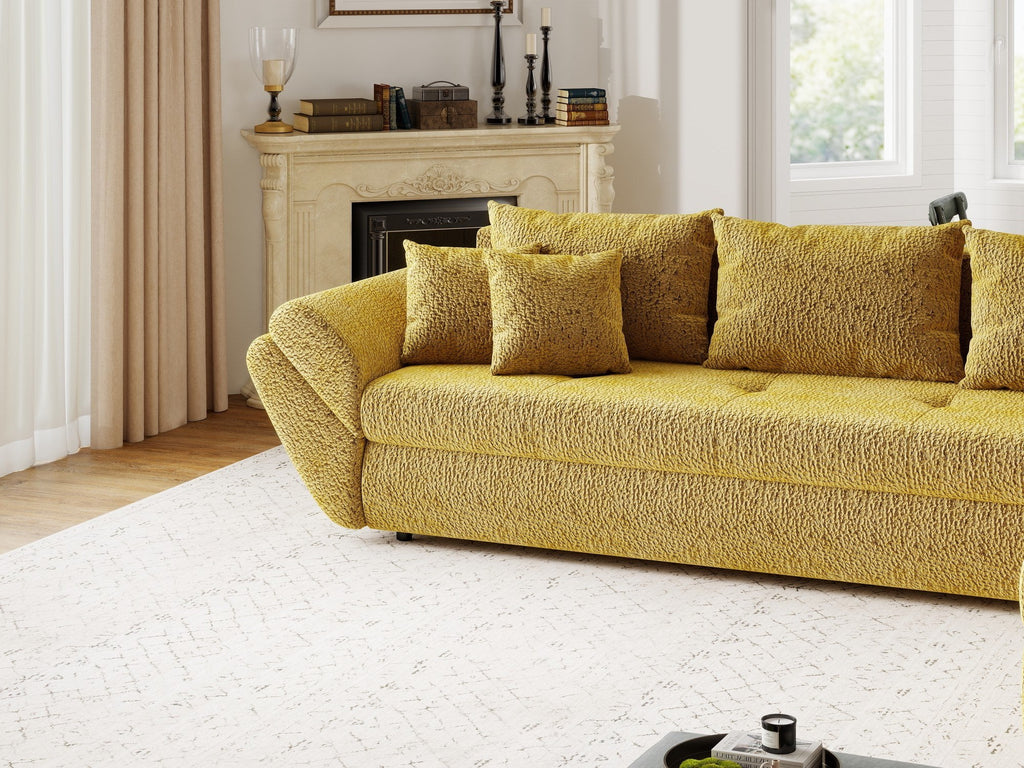 Colțar extensibil dumonde cu ladă de depozitare si sezut confortabil din spuma high-density, Loana XL Jaguar Galben Mustar II 335x185 cm