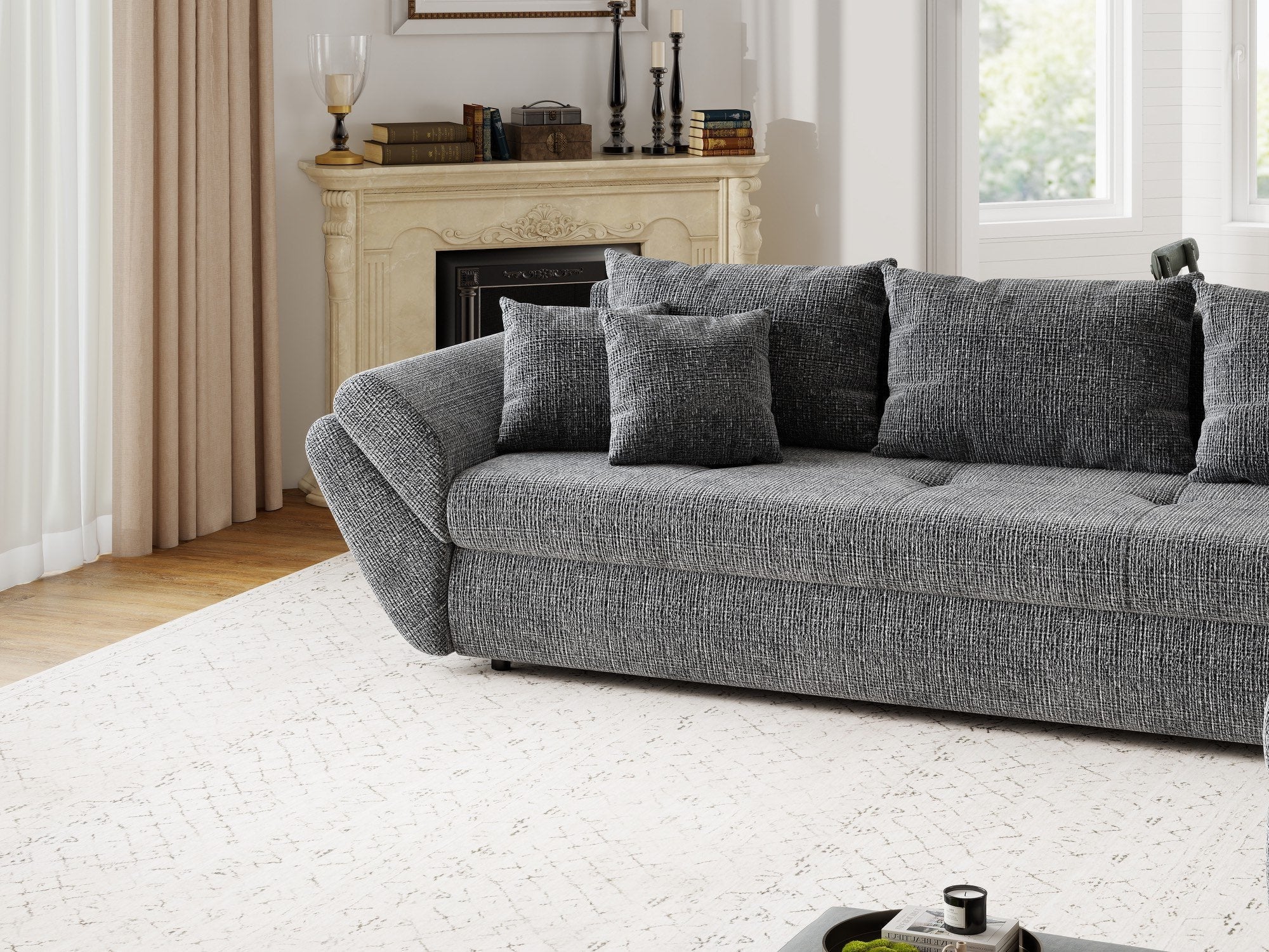 Colțar extensibil dumonde cu ladă de depozitare si sezut confortabil din spuma high-density, Loana XL Cremona Gri II 335x185 cm