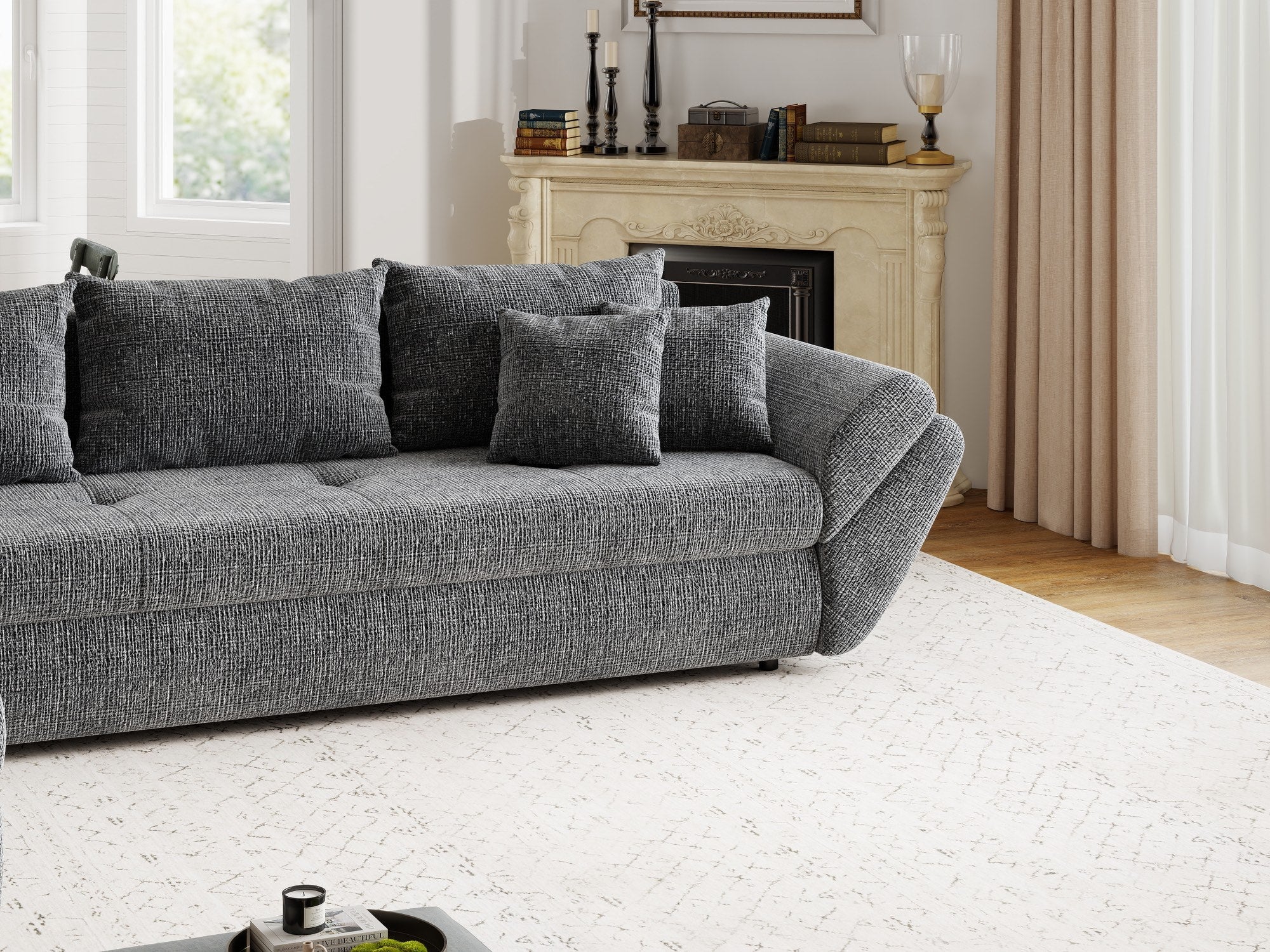 Colțar extensibil dumonde cu ladă de depozitare si sezut confortabil din spuma high-density, Loana XL Cremona Gri 335x185 cm