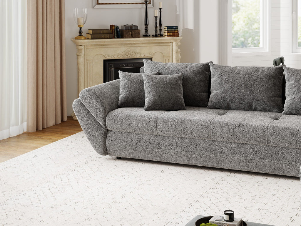 Colțar extensibil dumonde cu ladă de depozitare si sezut confortabil din spuma high-density, Loana XL Arena Gri Grafit II 335x185 cm