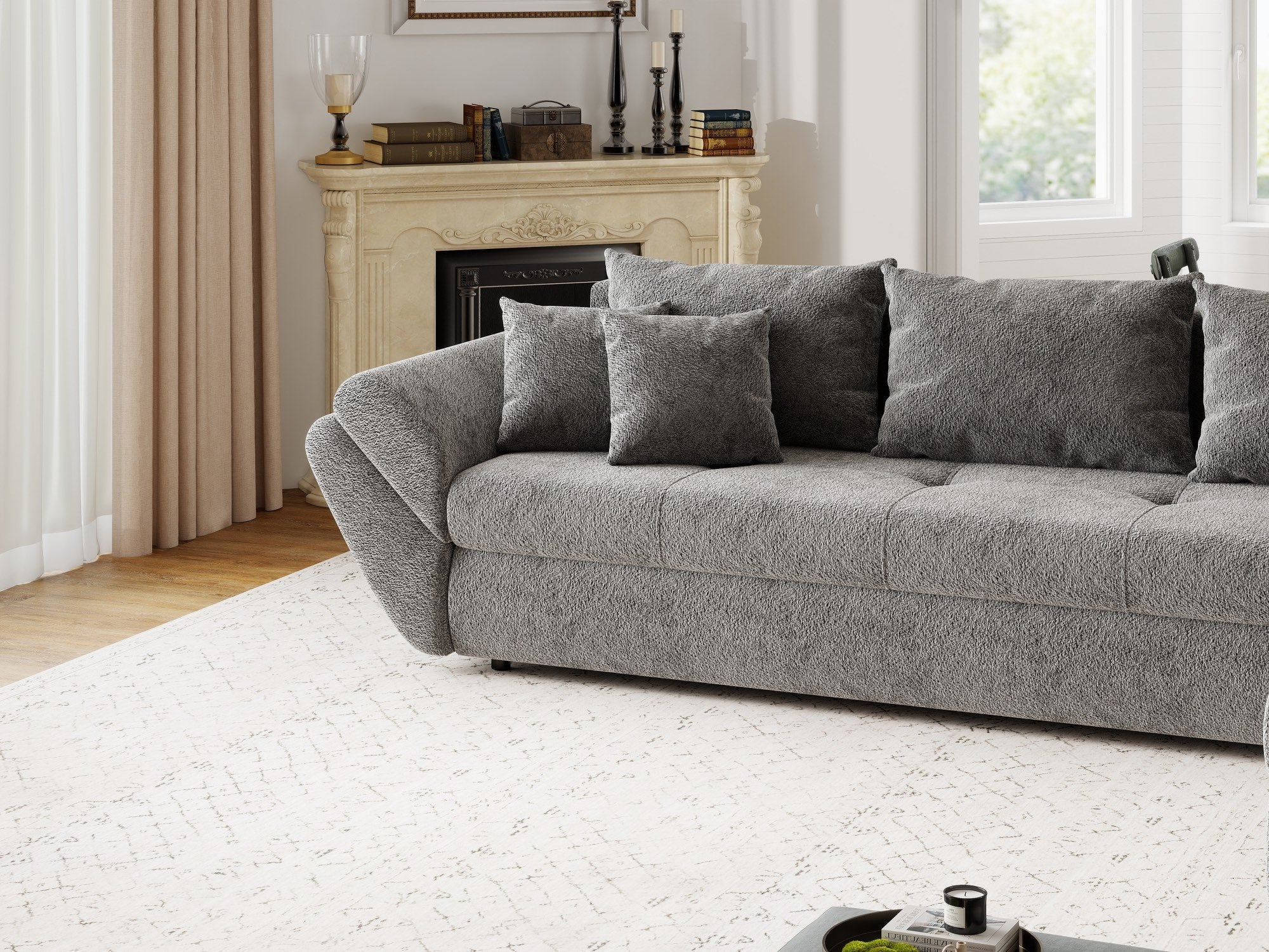 Colțar extensibil dumonde cu ladă de depozitare si sezut confortabil din spuma high-density, Loana XL Arena Gri Grafit II 335x185 cm