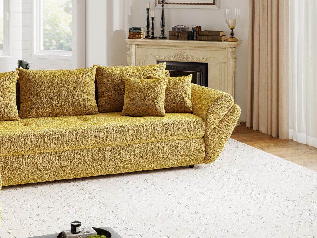 Colțar extensibil dumonde cu ladă de depozitare si sezut confortabil din spuma high-density, Loana XL Jaguar Galben Mustar 335x185 cm