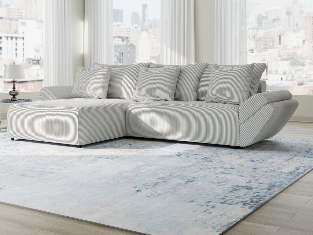 Colțar extensibil dumonde cu ladă de depozitare si sezut confortabil din spuma high-density, Berlin Zoom Gri 280x185 cm