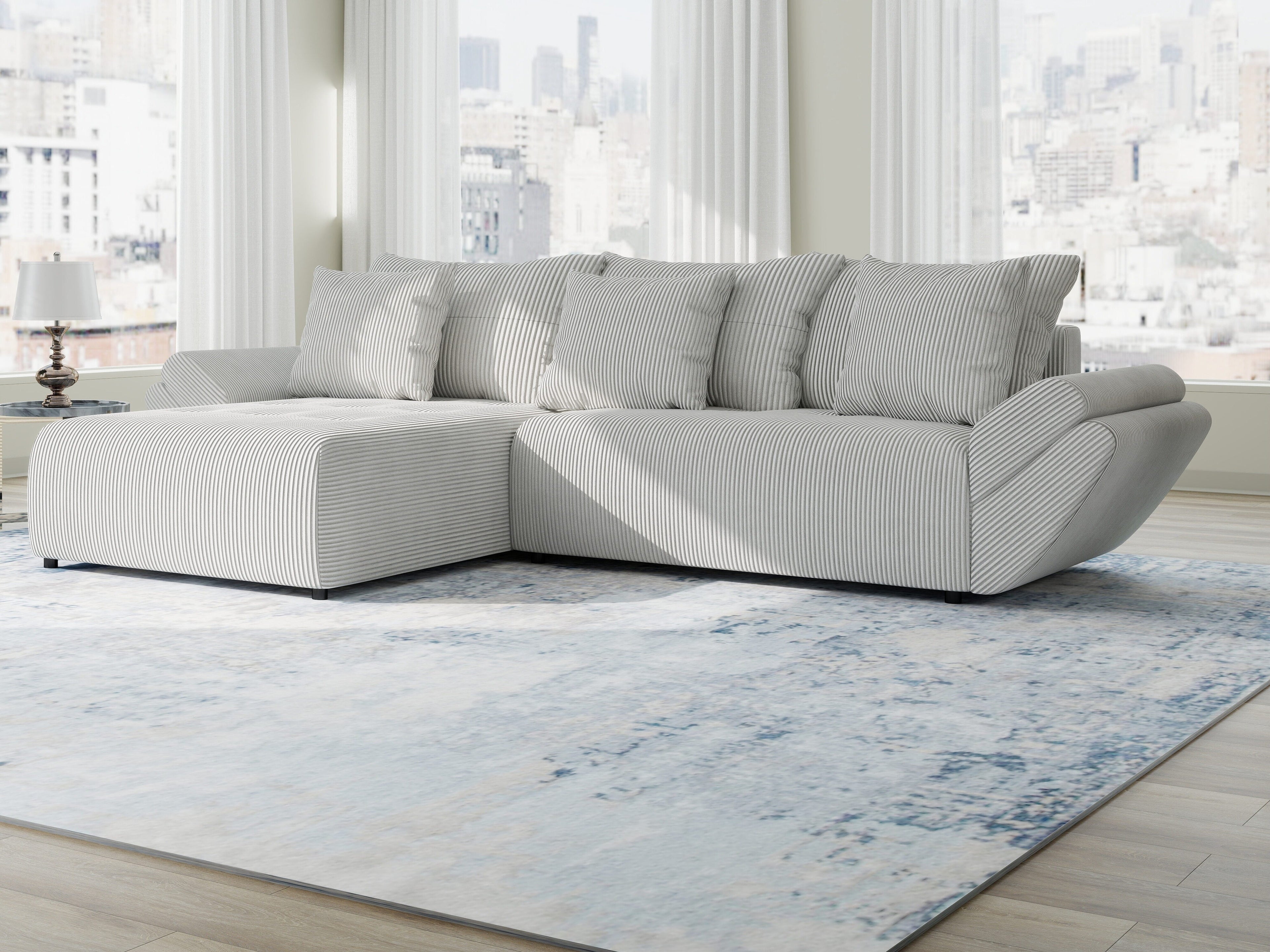Colțar extensibil dumonde cu ladă de depozitare si sezut confortabil din spuma high-density, Berlin Zoom Gri 280x185 cm II