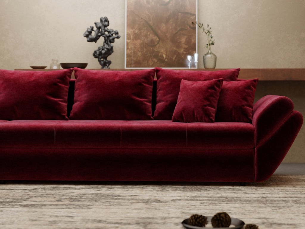 Colțar extensibil dumonde cu ladă de depozitare si sezut confortabil din spuma high-density, Loana XL Monolith Rosu 335x185 cm