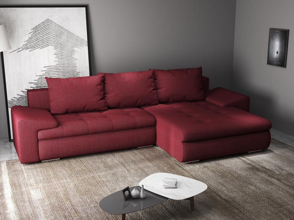 Colțar extensibil dumonde cu ladă de depozitare si sezut confortabil din spuma high-density, Leonardo Enjoy Rosu 260x185 cm II