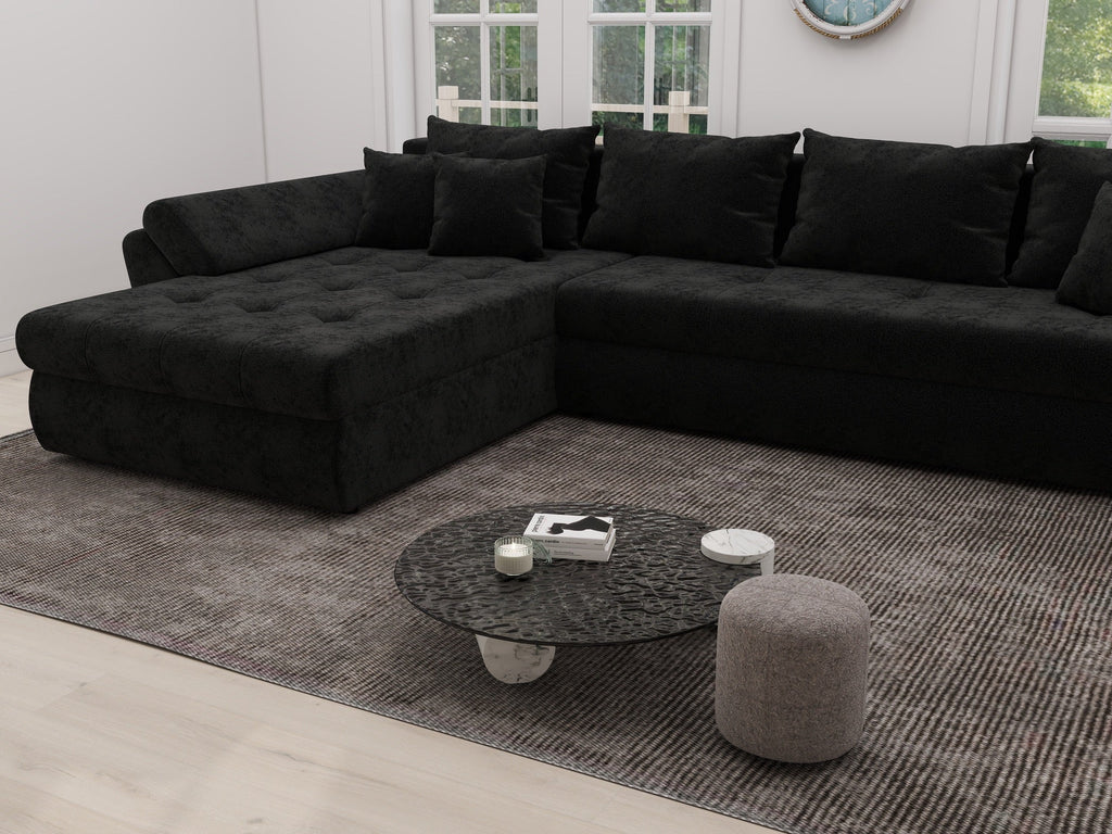 Colțar extensibil dumonde cu ladă de depozitare si sezut confortabil din spuma high-density, Loana XL Monte Negru 335x185 cm