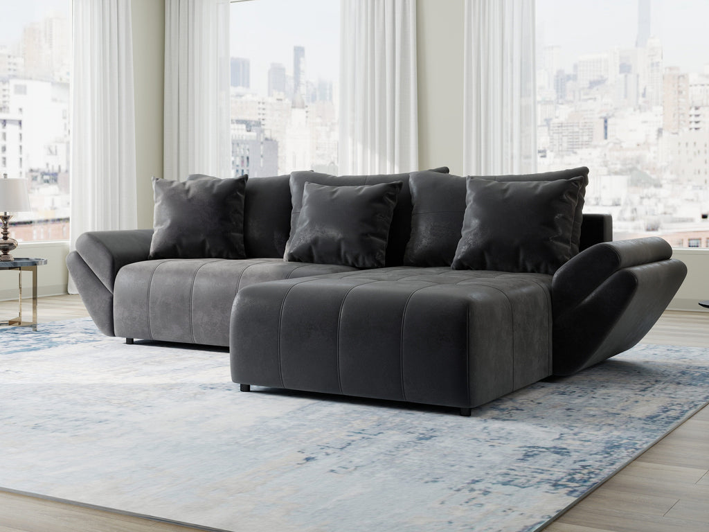 Colțar extensibil dumonde cu ladă de depozitare si sezut confortabil din spuma high-density, Berlin Madagaskar 280x185 cm II
