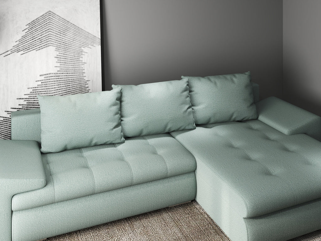 Colțar extensibil dumonde cu ladă de depozitare si sezut confortabil din spuma high-density, Leonardo Enjoy Mint 260x185 cm II