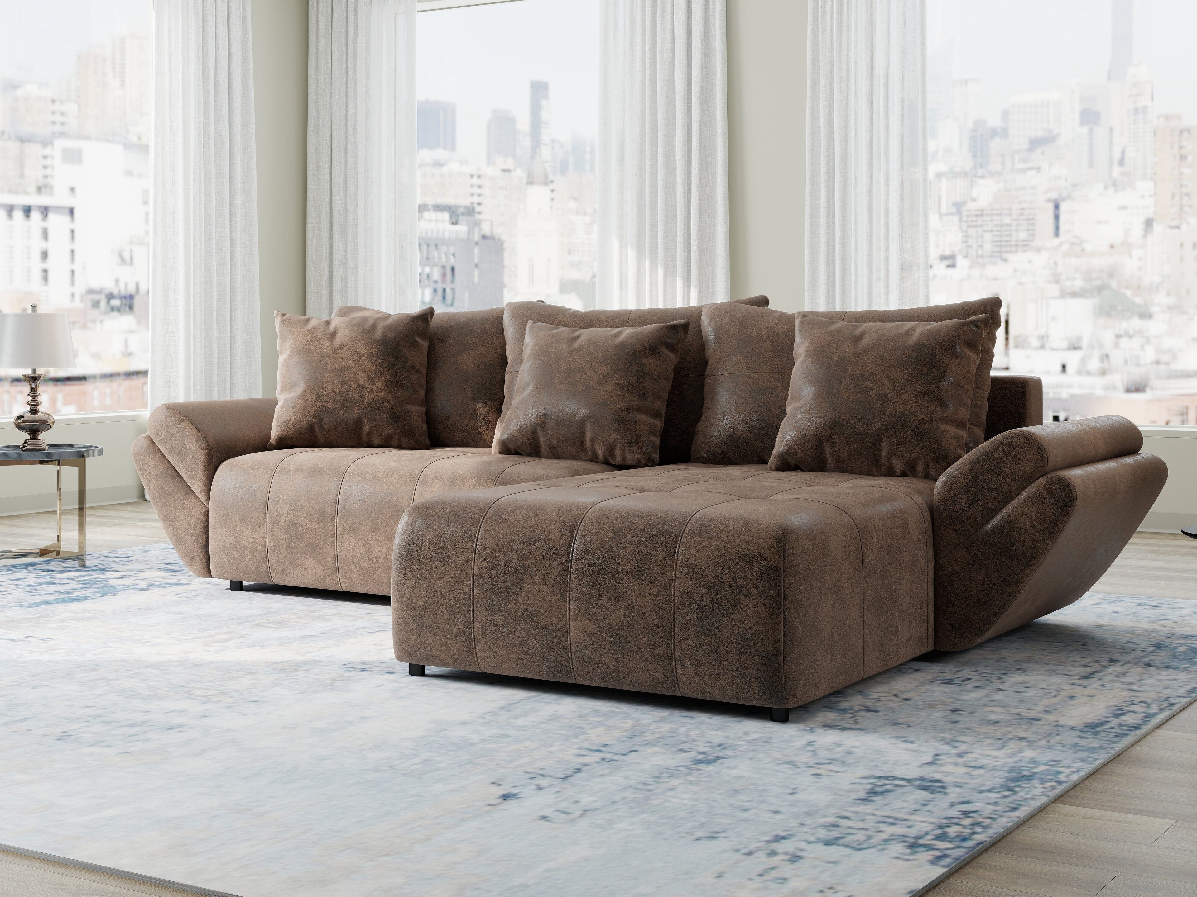 Colțar extensibil dumonde cu ladă de depozitare si sezut confortabil din spuma high-density, Berlin Madagaskar Maro 280x185 cm II