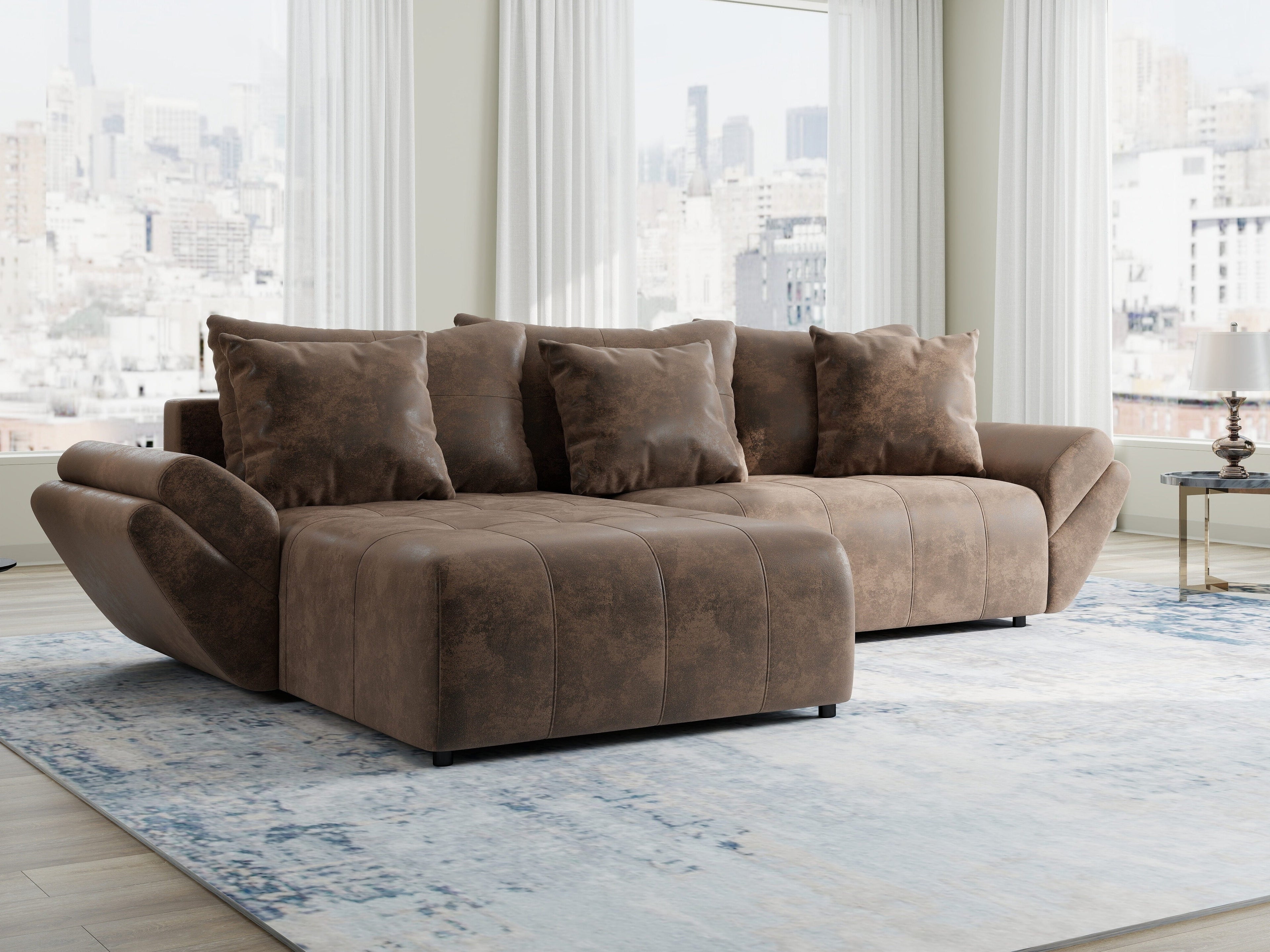 Colțar extensibil dumonde cu ladă de depozitare si sezut confortabil din spuma high-density, Berlin Madagaskar Maro 280x185 cm