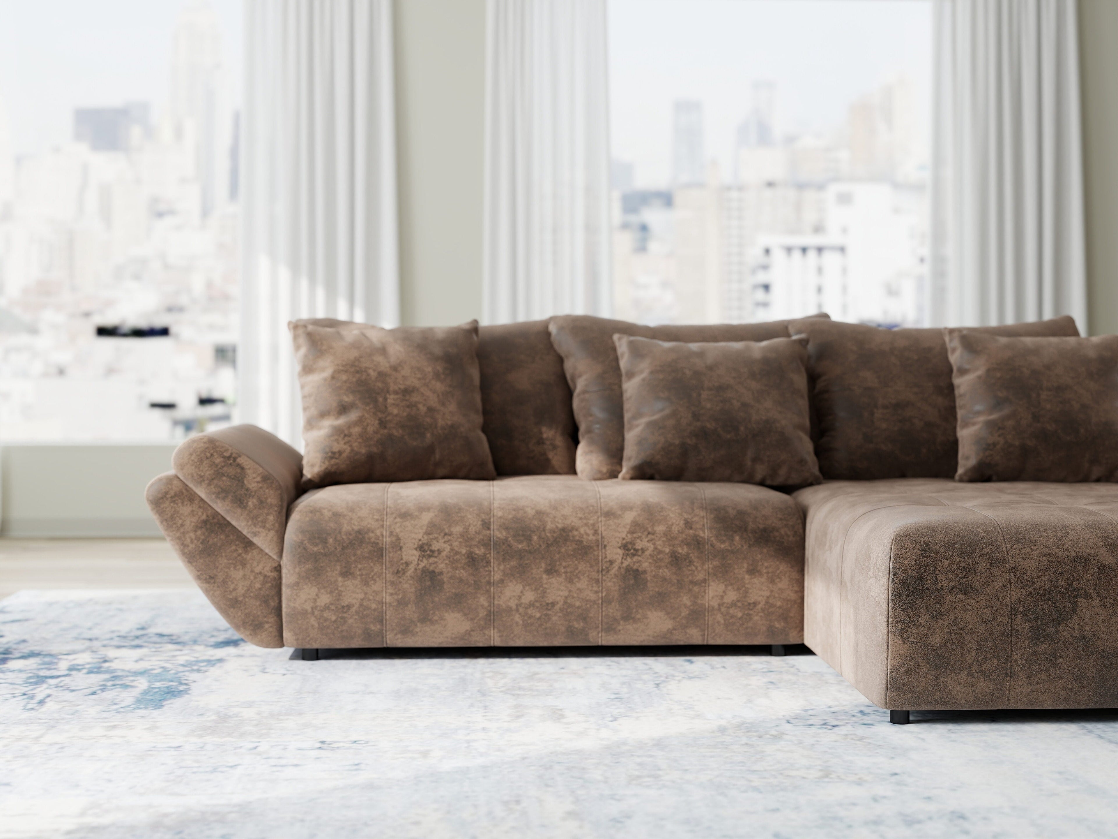 Colțar extensibil dumonde cu ladă de depozitare si sezut confortabil din spuma high-density, Berlin Madagaskar Maro 280x185 cm II