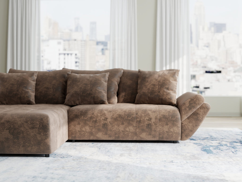 Colțar extensibil dumonde cu ladă de depozitare si sezut confortabil din spuma high-density, Berlin Madagaskar Maro 280x185 cm
