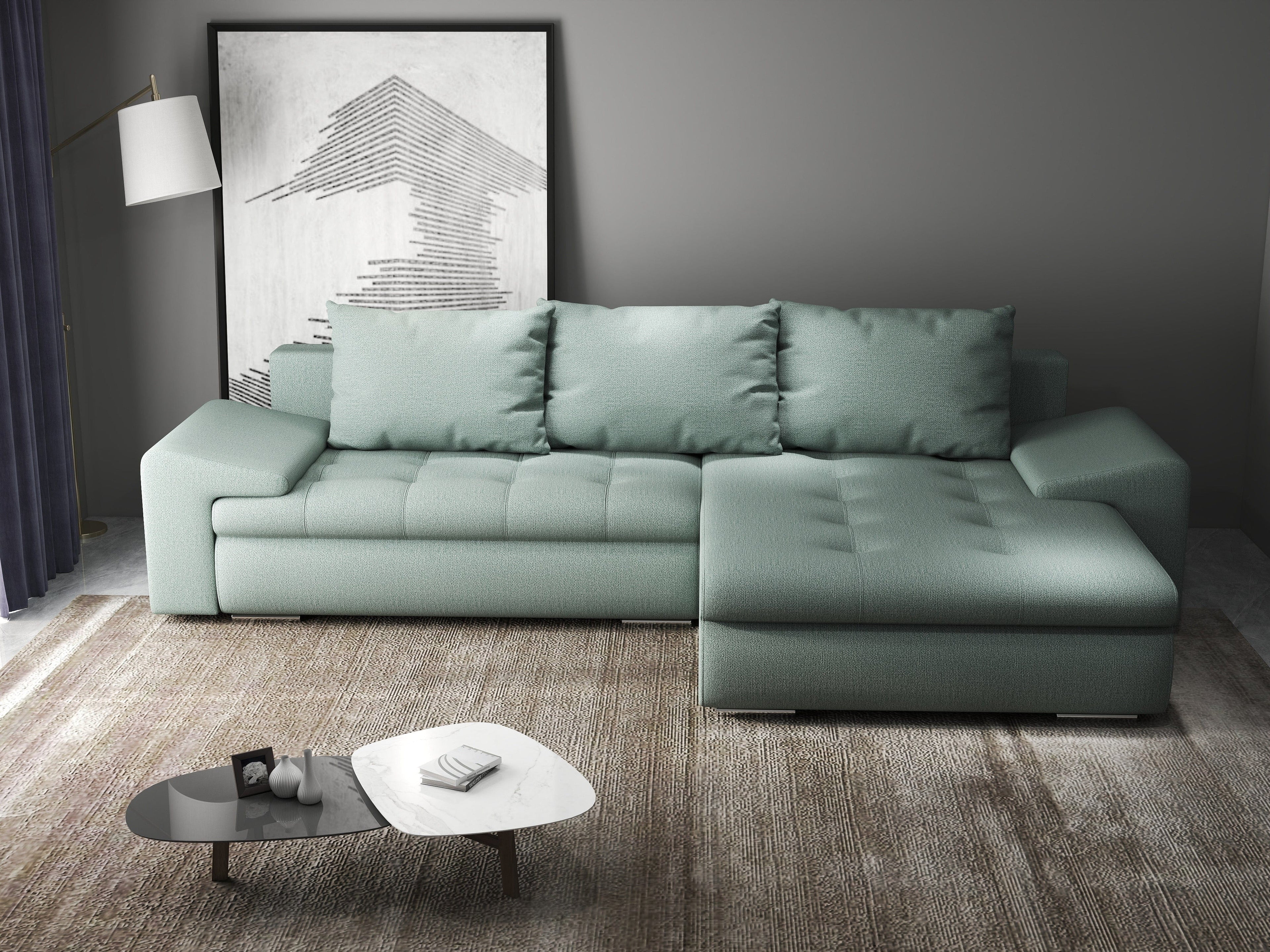Colțar extensibil dumonde cu ladă de depozitare si sezut confortabil din spuma high-density, Leonardo Enjoy Mint 260x185 cm II