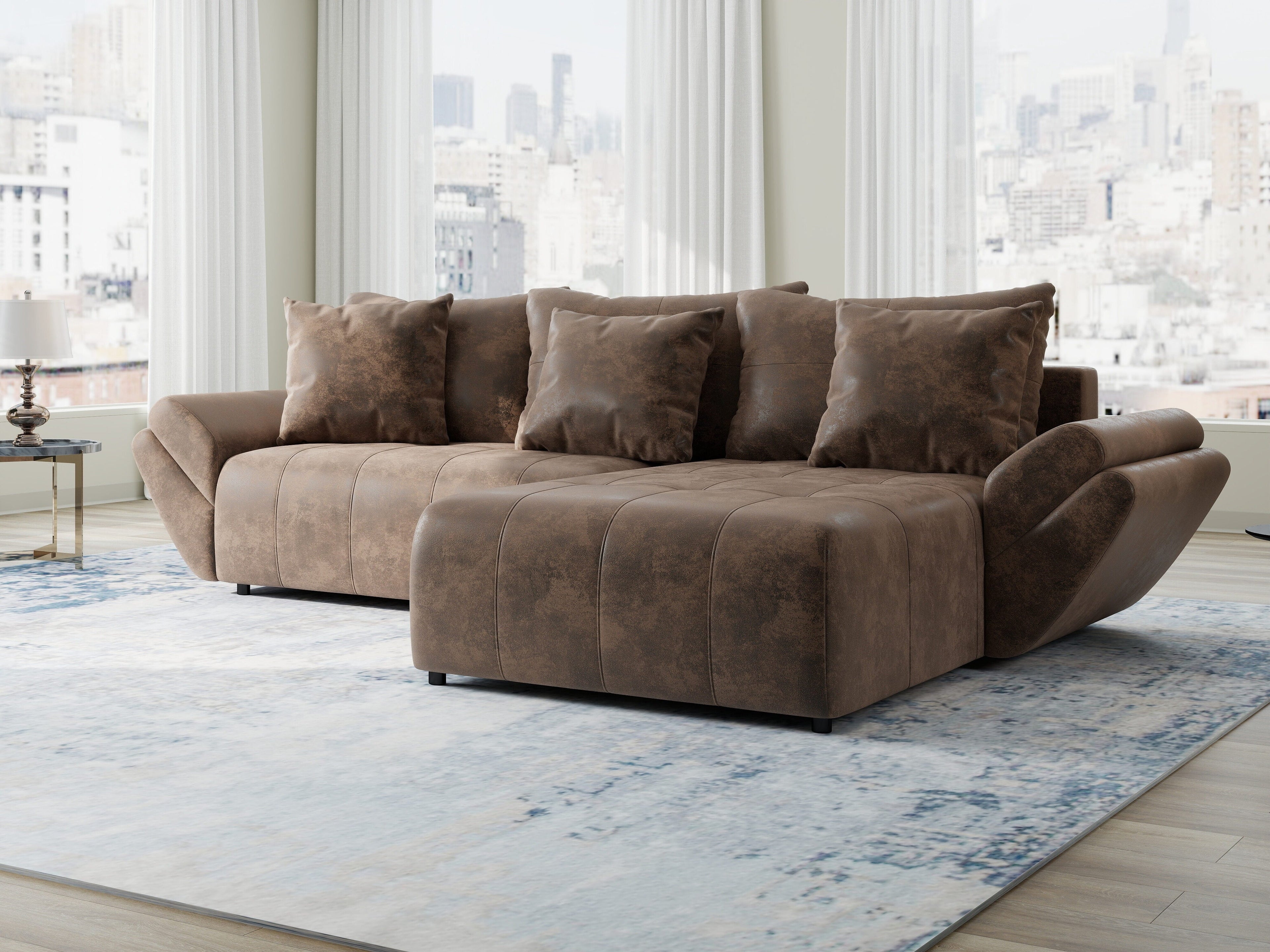 Colțar extensibil dumonde cu ladă de depozitare si sezut confortabil din spuma high-density, Berlin Madagaskar Maro 280x185 cm II