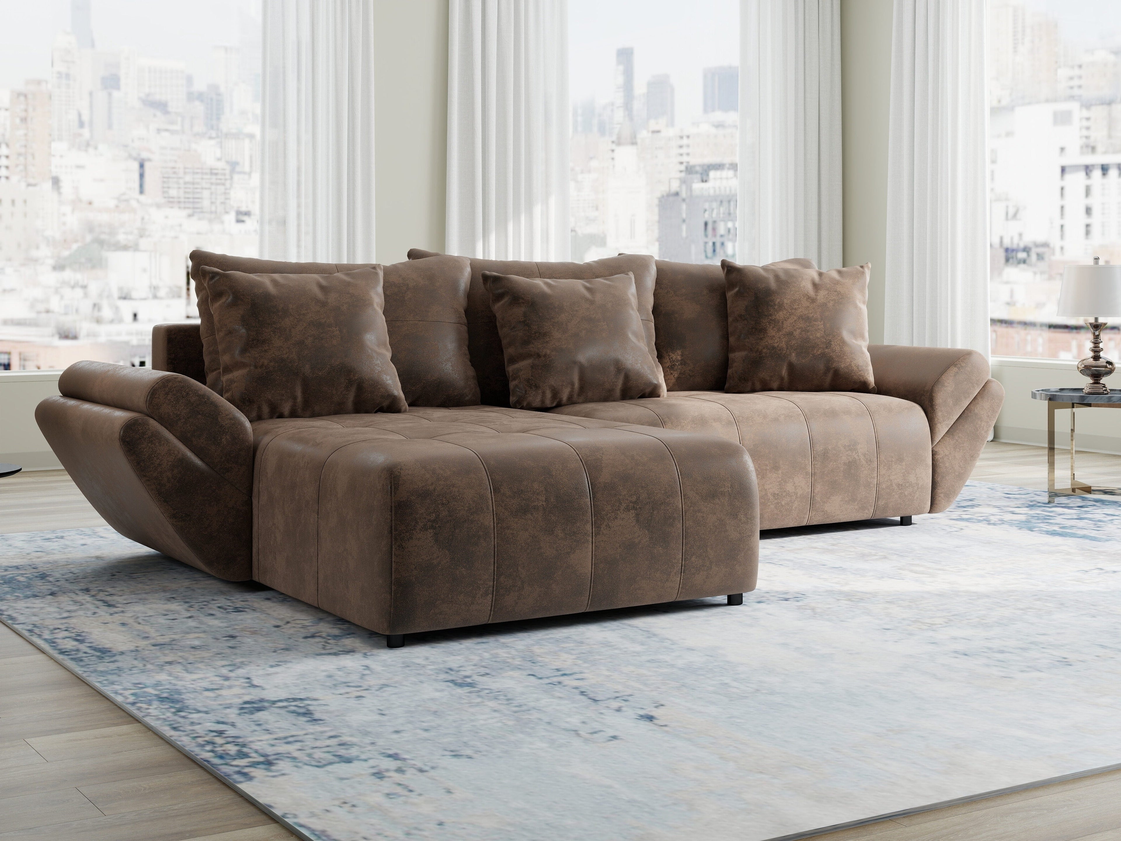 Colțar extensibil dumonde cu ladă de depozitare si sezut confortabil din spuma high-density, Berlin Madagaskar Maro 280x185 cm